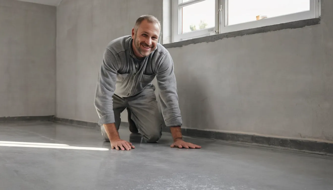 A provider rolling a fresh gray coating onto a clean concrete basement floor in a Salem Lakes home